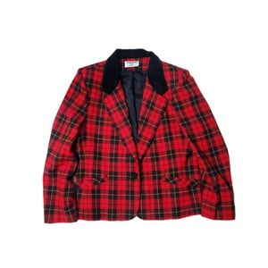 Vintage Red Plaid Blazer Jacket Preppy Tartan Grunge Academia